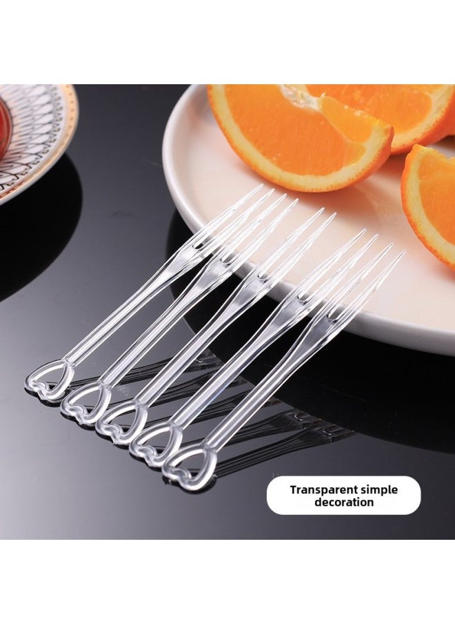 Disposable Fruit Fork Individually Packaged Plastic Fruit Sign Transparent Fork KTV Commercial Snack Cake Fork Wholesale-Color:Heart-shaped Forks [5000 Pieces] Thickened Version-Specifications:Transparent