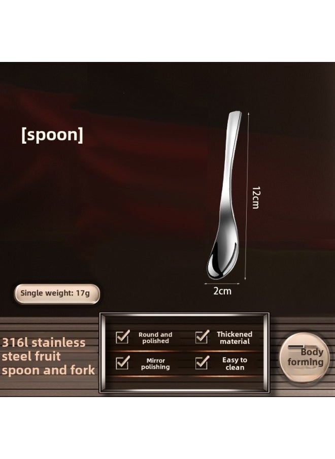 316L Stainless Steel Fruit Fork Suit Mini Household Children's Light Luxury Tableware Commercial Dessert Cake Small Stick-Specifications:316 Silver Generation Coffee Spoon