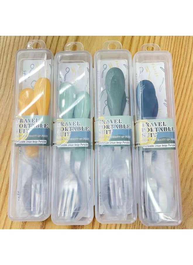 Children's Portable Tableware Two-piece Set Student 304 Stainless Steel Spoon Fork Travel Outdoor Gift Dining Box Tableware-Specifications:Nordic Blue Tableware Two-piece Set