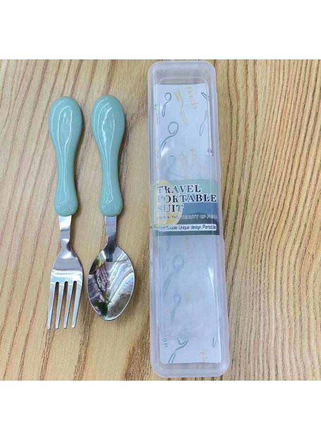 Children's Portable Tableware Two-piece Set Student 304 Stainless Steel Spoon Fork Travel Outdoor Gift Dining Box Tableware-Specifications:Nordic Yellow Tableware Two-piece Set