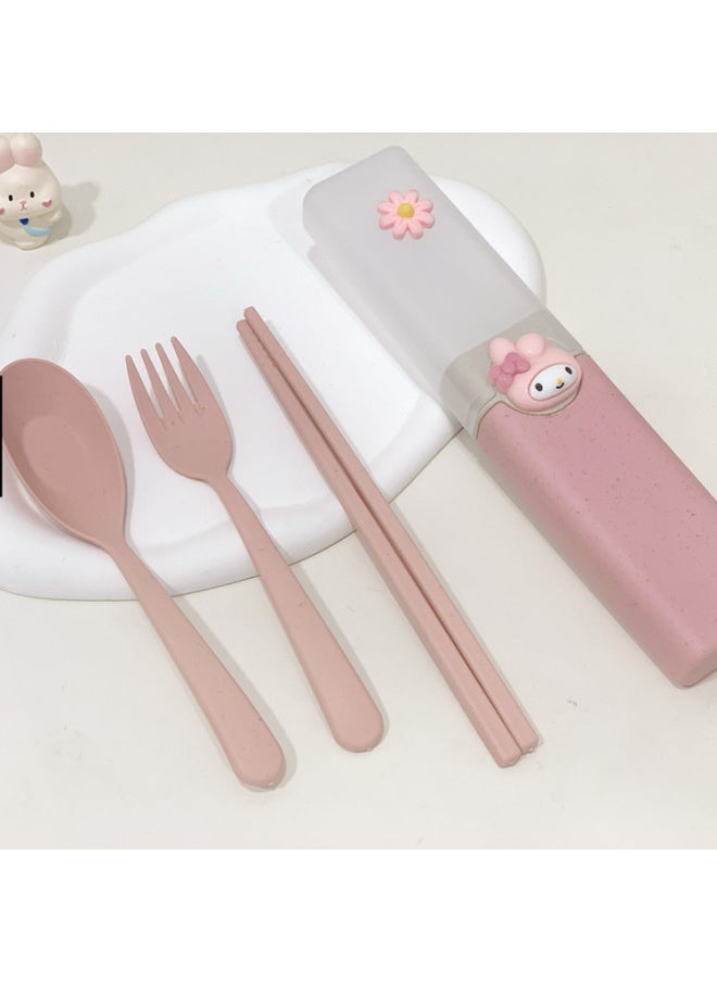 Cute Cartoon Tableware Set Three-piece Wheat Straw PP Tableware For Work Students Portable Tableware Chopsticks Fork Spoon-Specifications:Ding Dang Whole Body