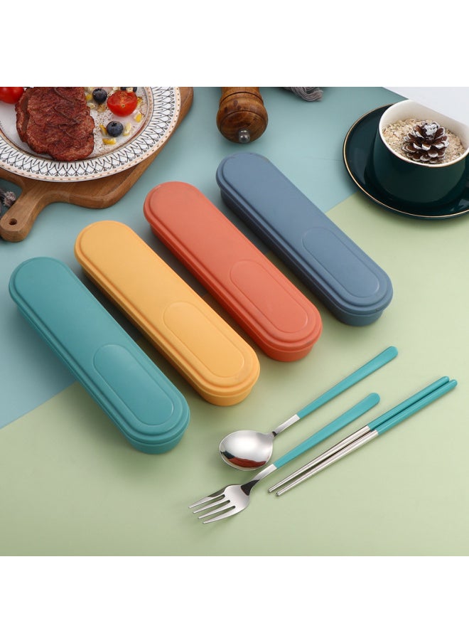 304 Stainless Steel Portable Tableware Fork Spoon Chopsticks Suit Korean-style Outdoor Gift Student Tableware Three-piece Set-Specifications:Orange Three-piece Set