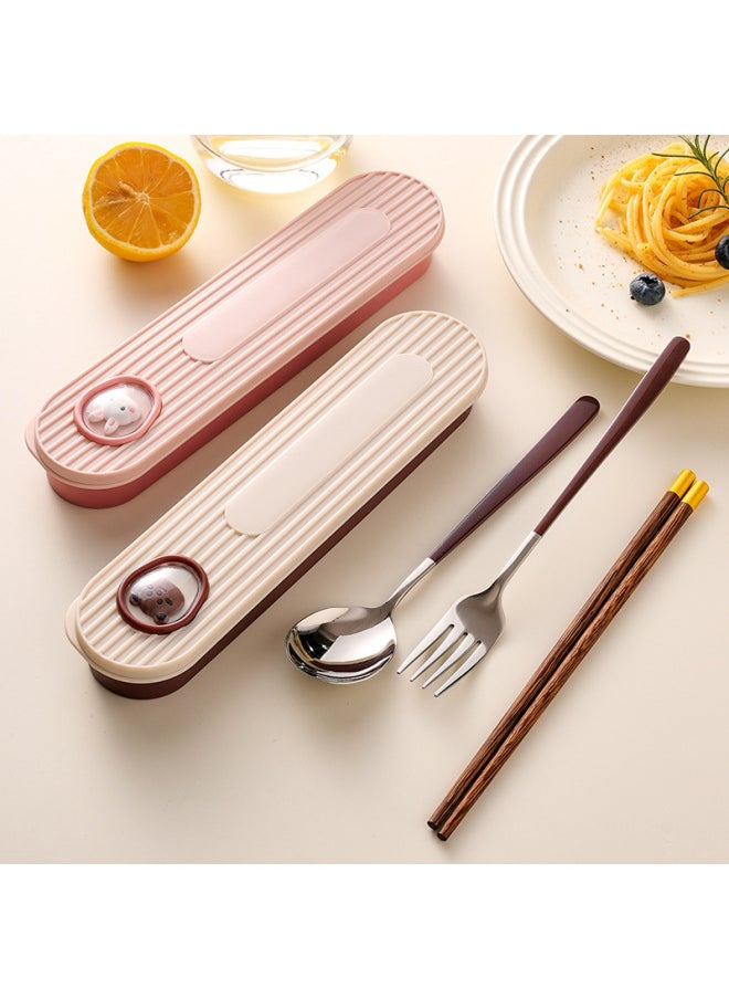 304 Creative Portable Tableware Spoon Chopsticks Three-piece Set Of Student Tableware Box Outdoor Travel Cream Wind High Color Value-Specifications:Corrugated Zongzi Bear (zongzi Silver + Wooden Chopsticks) 3-piece Set