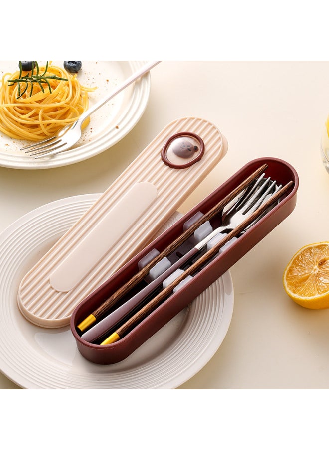 304 Creative Portable Tableware Spoon Chopsticks Three-piece Set Of Student Tableware Box Outdoor Travel Cream Wind High Color Value-Specifications:Corrugated Zongzi Bear (zongzi Silver + Wooden Chopsticks) 3-piece Set