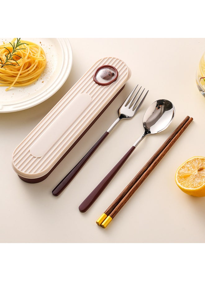 304 Creative Portable Tableware Spoon Chopsticks Three-piece Set Of Student Tableware Box Outdoor Travel Cream Wind High Color Value-Specifications:Corrugated Zongzi Bear (zongzi Silver + Wooden Chopsticks) 3-piece Set