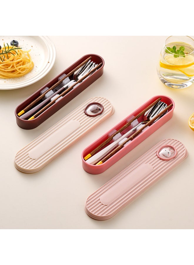 304 Creative Portable Tableware Spoon Chopsticks Three-piece Set Of Student Tableware Box Outdoor Travel Cream Wind High Color Value-Specifications:Corrugated Zongzi Bear (zongzi Silver + Wooden Chopsticks) 3-piece Set