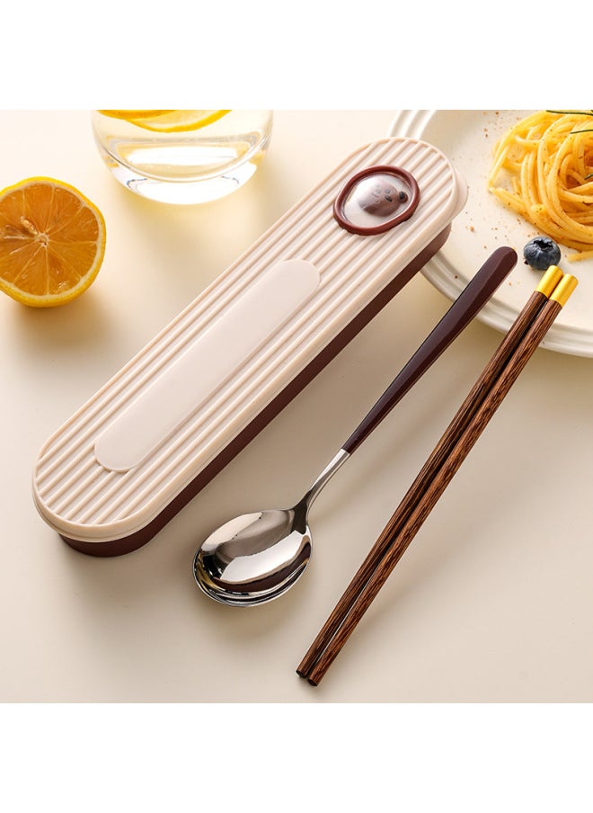304 Creative Portable Tableware Spoon Chopsticks Three-piece Set Of Student Tableware Box Outdoor Travel Cream Wind High Color Value-Specifications:Corrugated Zongzi Bear (zongzi Silver + Wooden Chopsticks) 3-piece Set