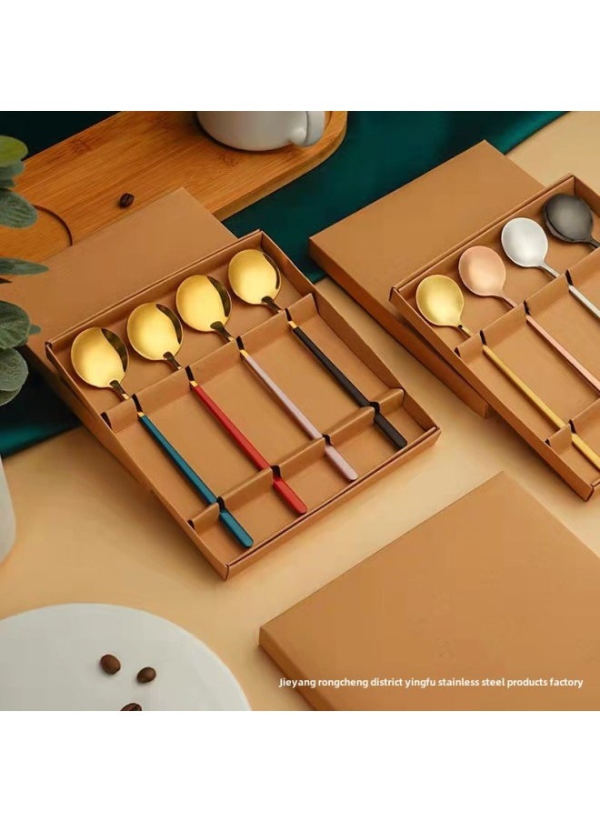 Star Bafeng Stainless Steel Spoon Set Exquisite Goddess Spoon Gift Four Pack Coffee Mixing Spoon Round Head Spoon Wholesale-Specifications:15 Titanium Plated Handle