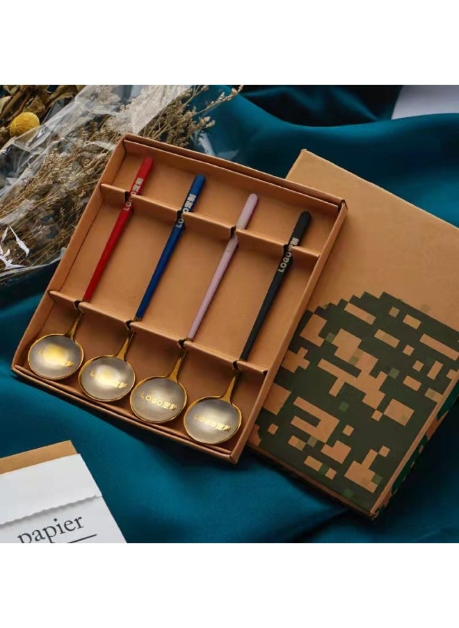 Star Bafeng Stainless Steel Spoon Set Exquisite Goddess Spoon Gift Four Pack Coffee Mixing Spoon Round Head Spoon Wholesale-Specifications:15 Titanium Plated Handle