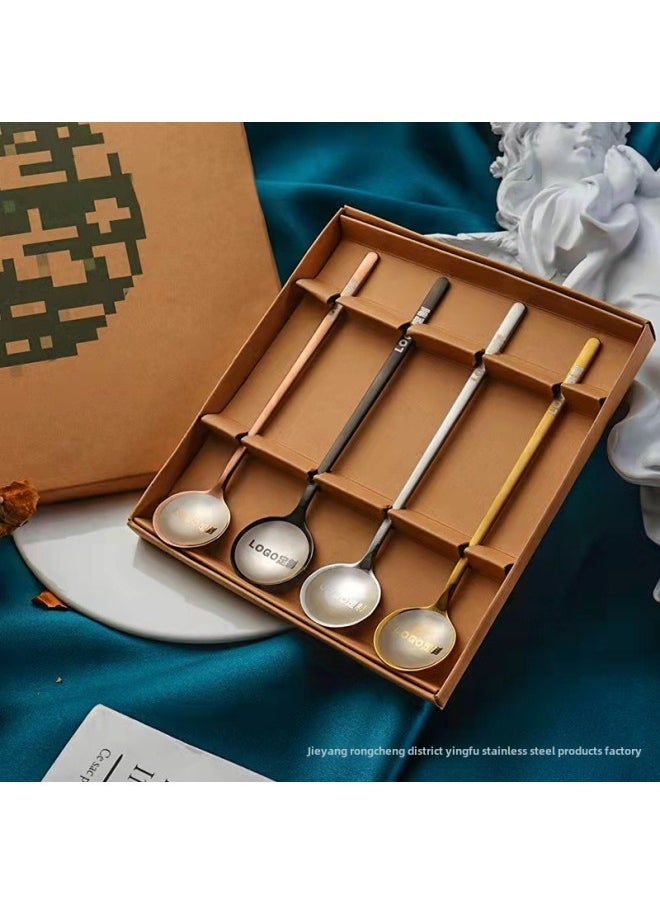 Star Bafeng Stainless Steel Spoon Set Exquisite Goddess Spoon Gift Four Pack Coffee Mixing Spoon Round Head Spoon Wholesale-Specifications:15 Titanium Plated Handle