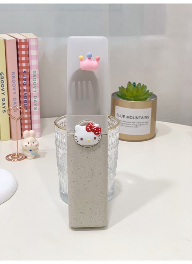 Cute Cartoon Tableware Set Three-piece Wheat Straw PP Tableware For Work Students Portable Tableware Chopsticks Fork Spoon-Specifications:Red K T