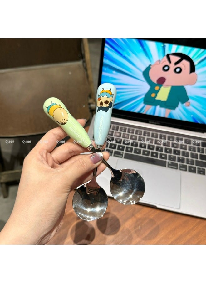 Genuine Crayon Shin-chan Children's Ceramic 304 Spoon Chopsticks Household 316 Stainless Steel Student Portable Tableware Box-Specifications:Nini Spoon + 316 Chopsticks + Box