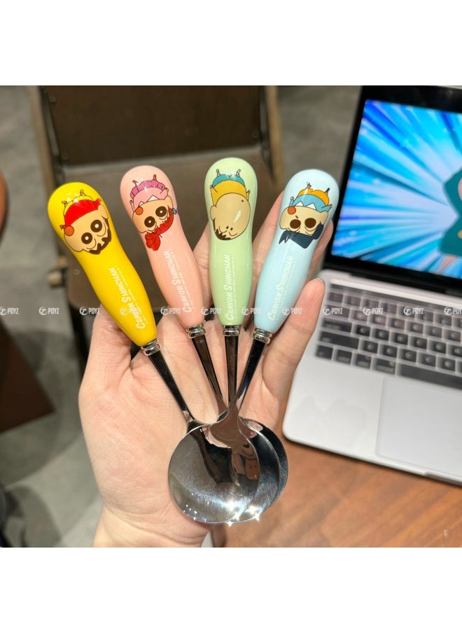 Genuine Crayon Shin-chan Children's Ceramic 304 Spoon Chopsticks Household 316 Stainless Steel Student Portable Tableware Box-Specifications:Kazejian Spoon + 316 Chopsticks + Box