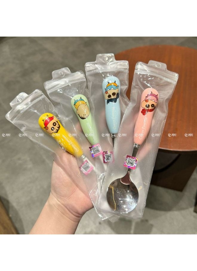 Genuine Crayon Shin-chan Children's Ceramic 304 Spoon Chopsticks Household 316 Stainless Steel Student Portable Tableware Box-Specifications:Kazejian Spoon + 316 Chopsticks + Box