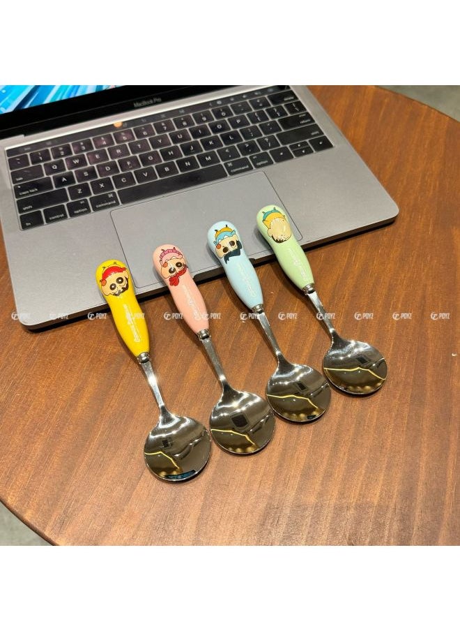 Genuine Crayon Shin-chan Children's Ceramic 304 Spoon Chopsticks Household 316 Stainless Steel Student Portable Tableware Box-Specifications:Kazejian Spoon + 316 Chopsticks + Box
