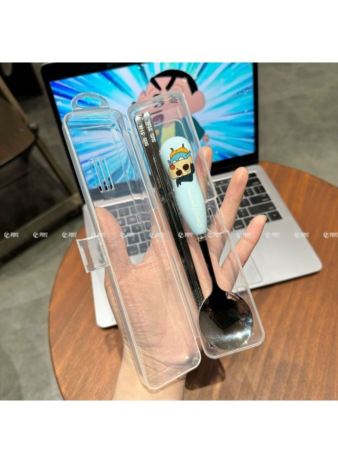 Genuine Crayon Shin-chan Children's Ceramic 304 Spoon Chopsticks Household 316 Stainless Steel Student Portable Tableware Box-Specifications:Kazejian Spoon + 316 Chopsticks + Box