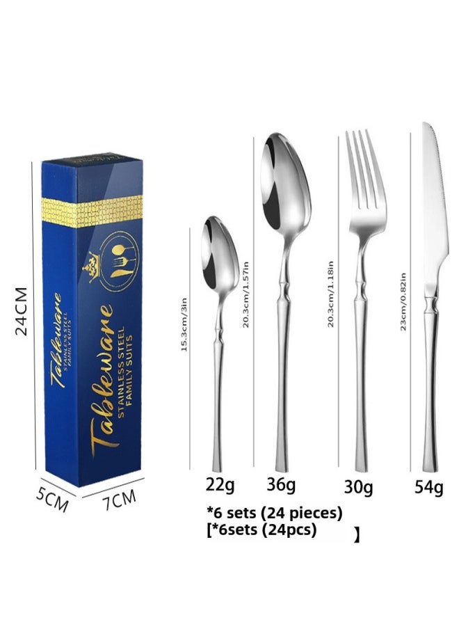 Stainless Steel Cutlery Suit Western Steak Cutlery ]-Specifications:(24 Sets Of Small Waist Knives, Forks And Spoons In Silver)