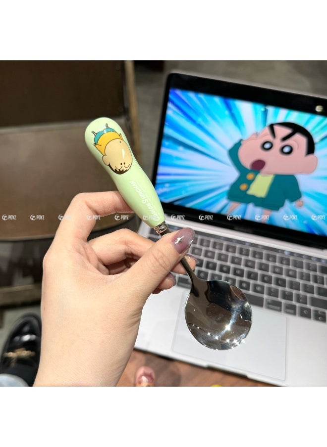 Genuine Crayon Shin-chan Children's Ceramic 304 Spoon Chopsticks Household 316 Stainless Steel Student Portable Tableware Box-Specifications:Dumb Spoon