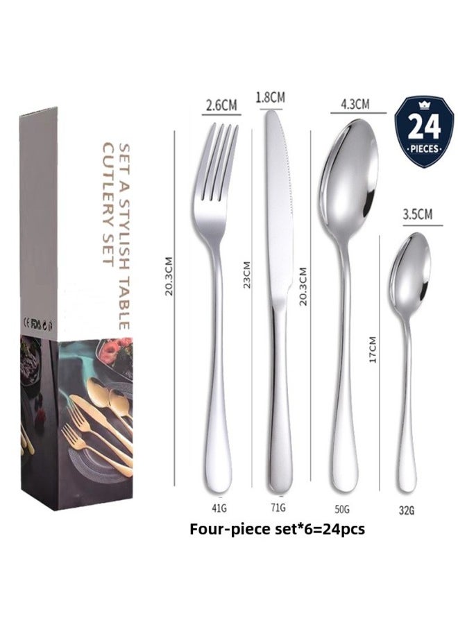 Stainless Steel Cutlery Suit Western Steak Cutlery ]-Specifications:(silver 24 Sets Of Semi-circular Knives, Forks And Spoons)