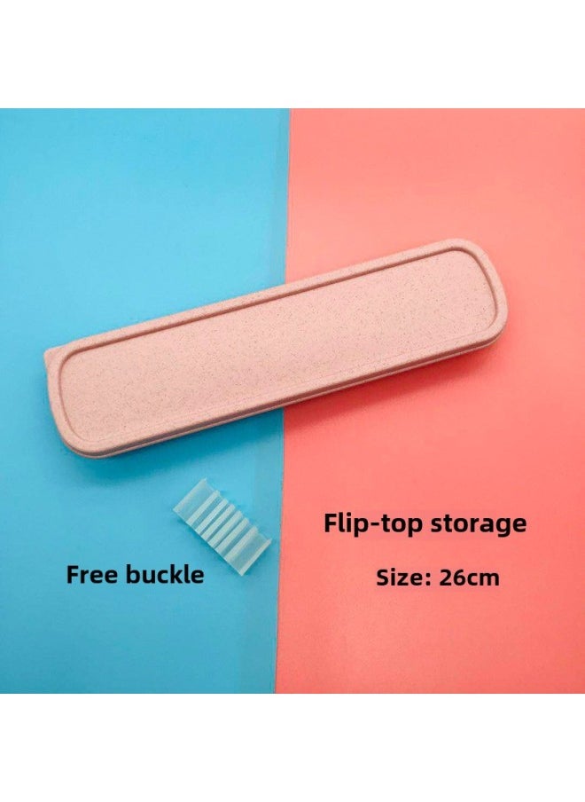 Straw Portable Tableware Box Wheat Straw Pull Box Transparent Flip Box Travel Gift Chopsticks Box Spoon Box-Specifications:Thickened Large  26cm Send Buckle