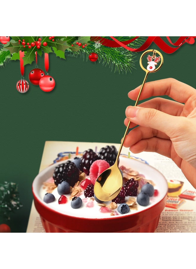 J Creative Spoon Fork Pendant Set Cute Fun Elk Spoon Dessert Fork Coffee Mixing Spoon Gift Set-Specifications:304-spoon Six-piece Green Box