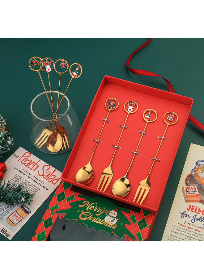 J Creative Spoon Fork Pendant Set Cute Fun Elk Spoon Dessert Fork Coffee Mixing Spoon Gift Set-Specifications:304-spoon Six-piece Green Box