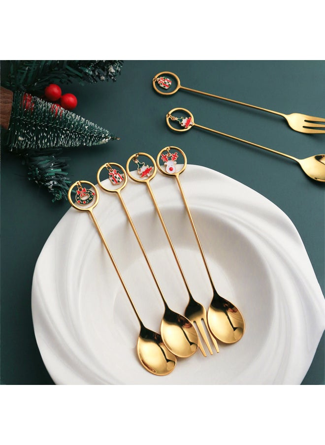 J Creative Spoon Fork Pendant Set Cute Fun Elk Spoon Dessert Fork Coffee Mixing Spoon Gift Set-Specifications:304-spoon Six-piece Green Box