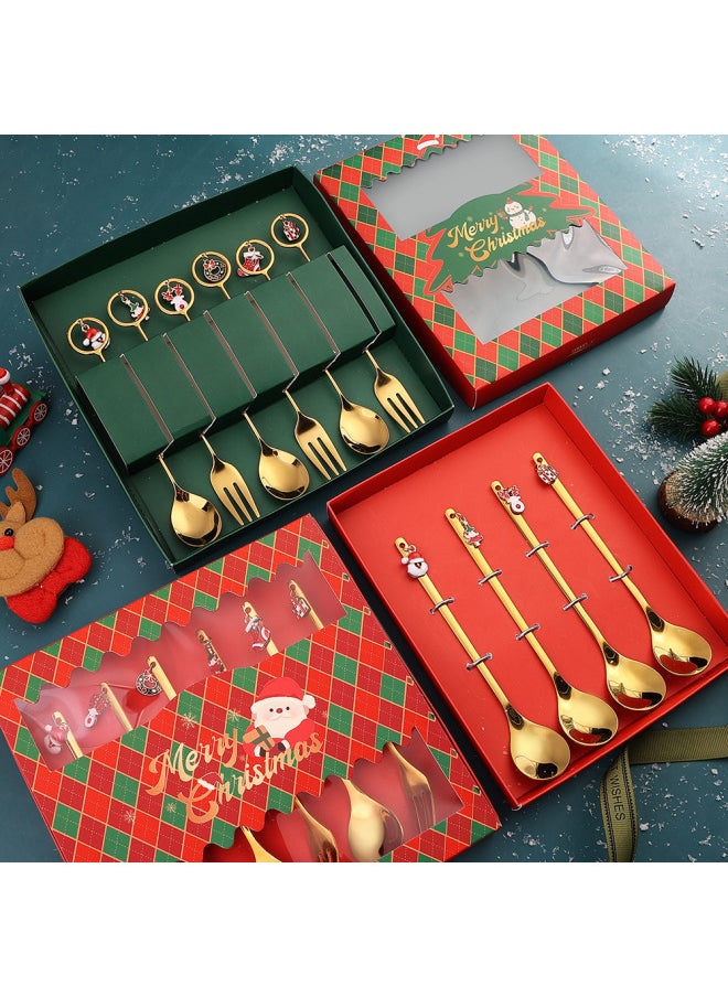 J Creative Spoon Fork Pendant Set Cute Fun Elk Spoon Dessert Fork Coffee Mixing Spoon Gift Set-Specifications:304-spoon Six-piece Green Box