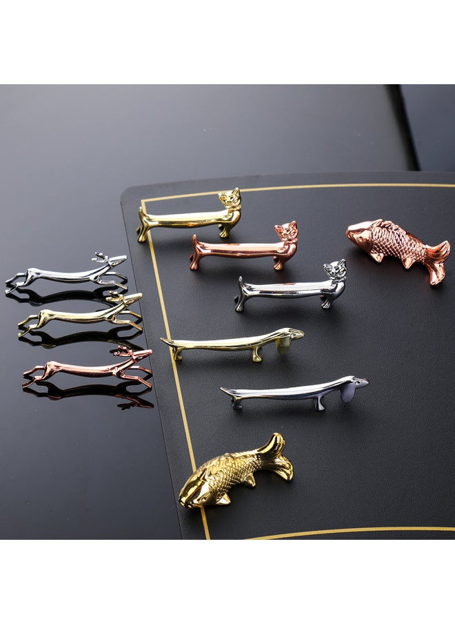 Alloy Sausage Cat Sausage Dog Wild Deer Chopsticks Holder Rose Gold Chopsticks Holder Pillow Soup Spoon Holder-Color:430-2# Golden Bright Carp Raccoon Rack