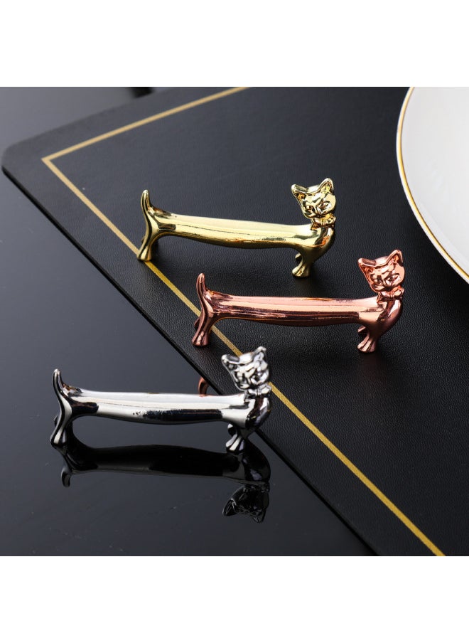 Alloy Sausage Cat Sausage Dog Wild Deer Chopsticks Holder Rose Gold Chopsticks Holder Pillow Soup Spoon Holder-Color:430-2# Golden Bright Carp Raccoon Rack
