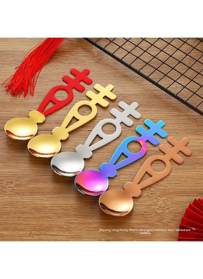 Chinese Style Creative Stainless Steel Wedding Accompanying Gift Red Double Happiness Spoon Set Year National Fashion Wedding Red Chopsticks-Specifications:Red Double Happiness + Chopsticks + Chopsticks Rack Set