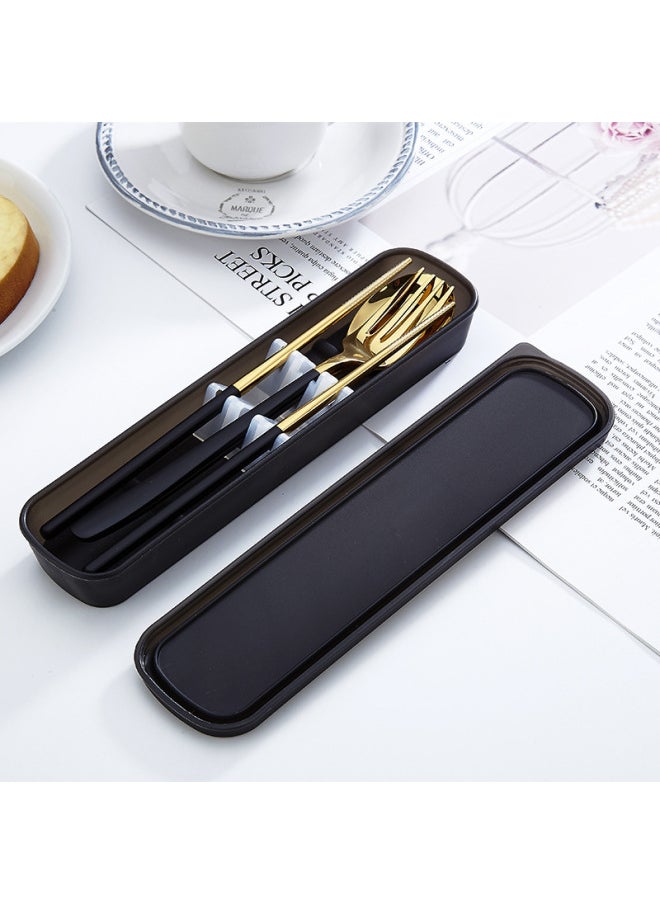 Korean Style Fork Spoon Chopsticks Set Outdoor Stainless Steel Tableware Portable Set Public Chopsticks Spoon Gift Lunch Box-Specifications:Pink Gold Three-piece Set