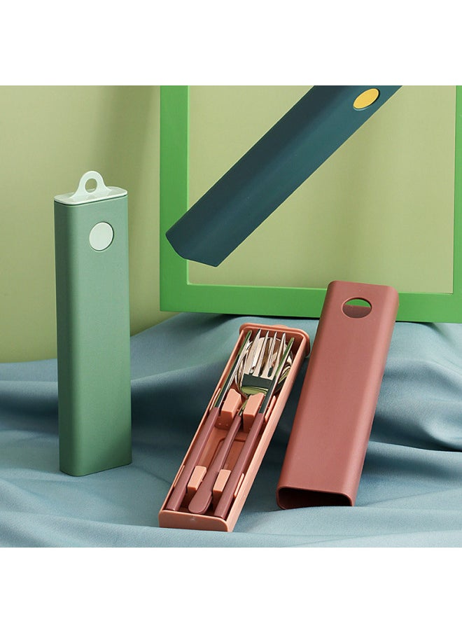 304 Stainless Steel Tableware Nordic Portable Tableware Student Travel Tableware Three-piece Fork Spoon Chopsticks Set-Specifications:Antibacterial Two-piece: Green