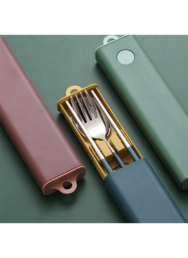 304 Stainless Steel Tableware Nordic Portable Tableware Student Travel Tableware Three-piece Fork Spoon Chopsticks Set-Specifications:Paint Fork Spoon Chopsticks-Blue