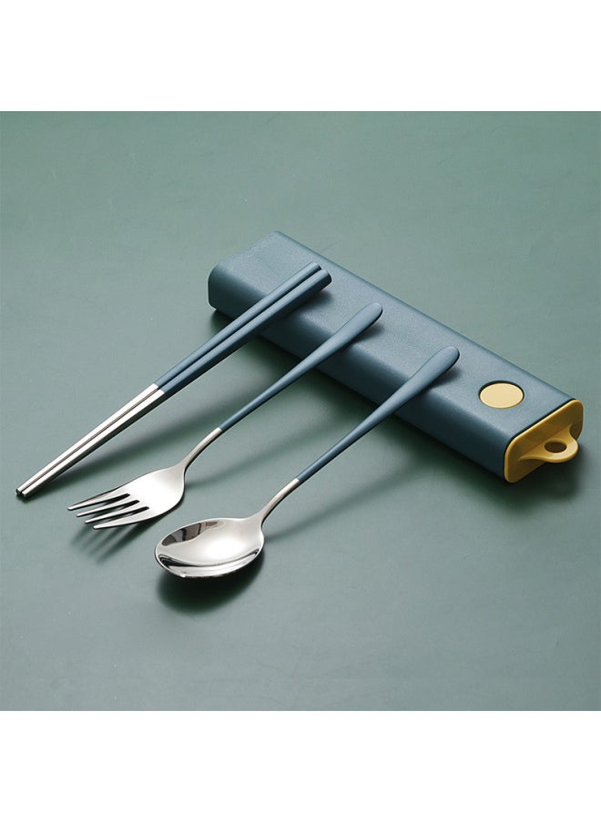 304 Stainless Steel Tableware Nordic Portable Tableware Student Travel Tableware Three-piece Fork Spoon Chopsticks Set-Specifications:Paint Fork Spoon Chopsticks-Blue