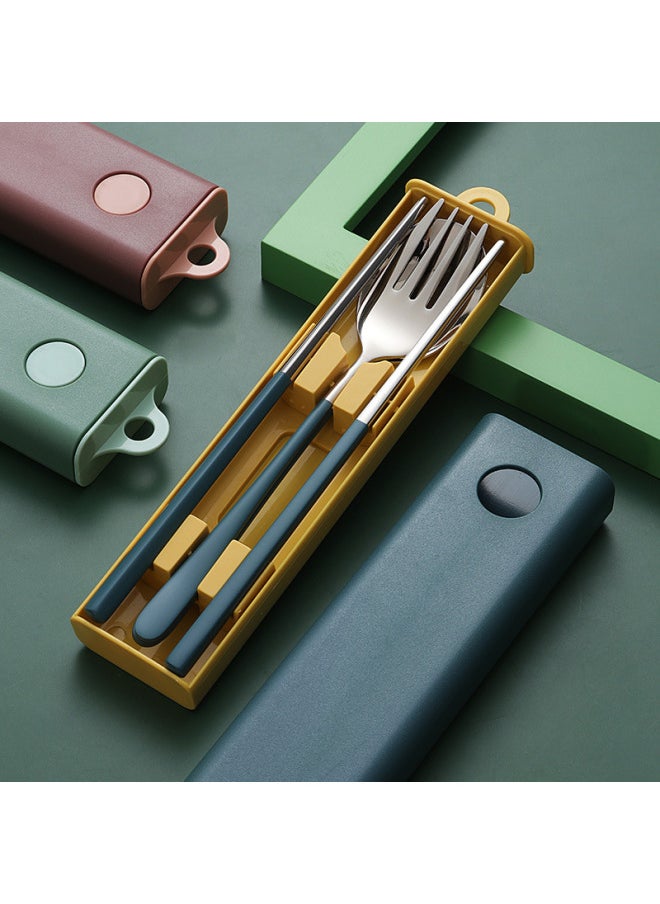 304 Stainless Steel Tableware Nordic Portable Tableware Student Travel Tableware Three-piece Fork Spoon Chopsticks Set-Specifications:Paint Fork Spoon Chopsticks-Blue