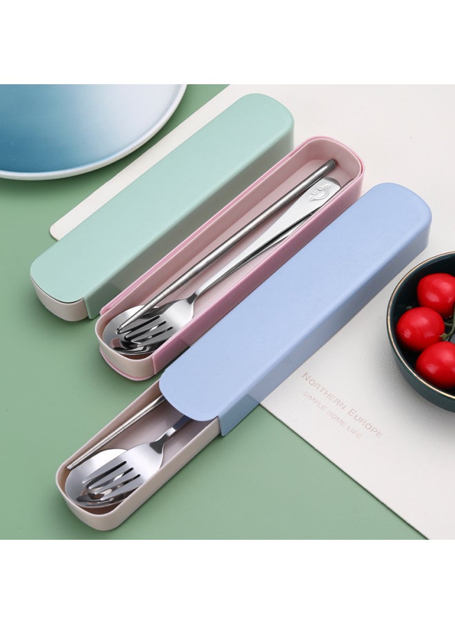 Stainless Steel Tableware Set Student Gift Logo Outdoor Portable Tableware Set Of Three Forks Chopsticks Spoon Set-Specifications:(304) Oval Three-piece Set-Blue