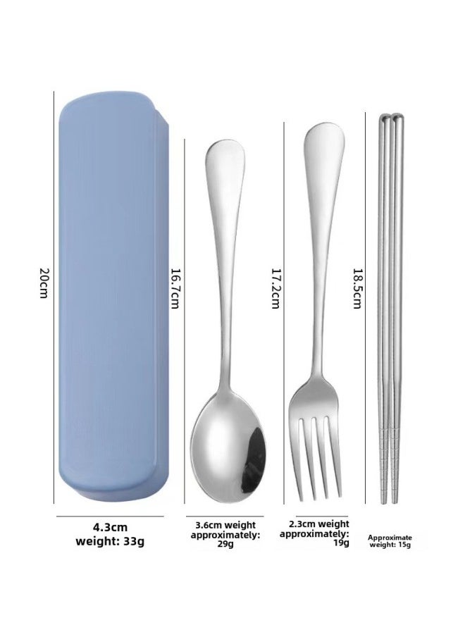 Stainless Steel Tableware Set Student Gift Logo Outdoor Portable Tableware Set Of Three Forks Chopsticks Spoon Set-Specifications:(304) Oval Three-piece Set-Blue