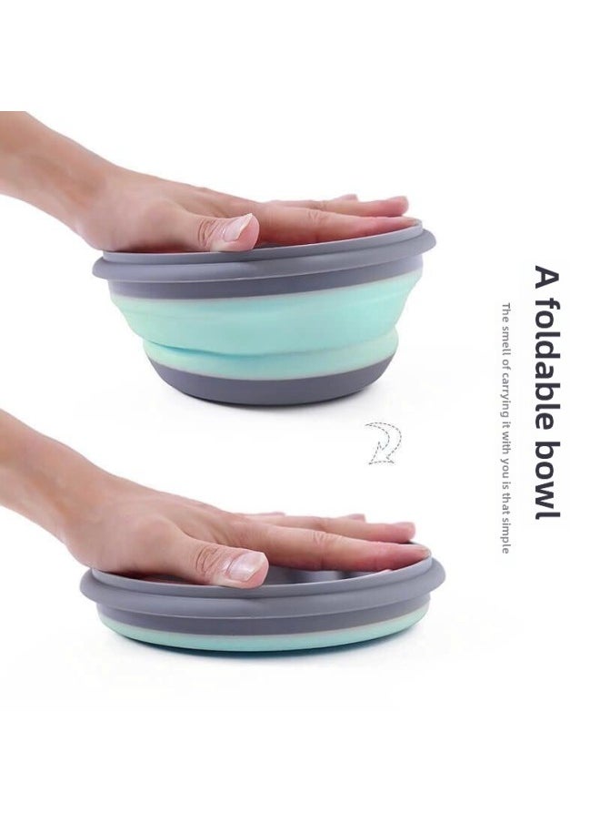 Silicone Bowl Folding Portable Outdoor Picnic Travel Office Student Noodles Baby Lunch Box Compressed Tableware Suit-Specifications:Small Bowl In Random Colors-Color:Nordic Green