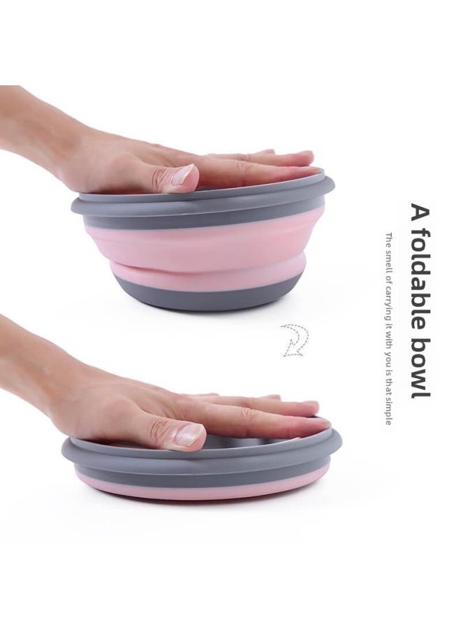 Silicone Bowl Folding Portable Outdoor Picnic Travel Office Student Noodles Baby Lunch Box Compressed Tableware Suit-Specifications:Small Bowl In Random Colors-Color:Nordic Green