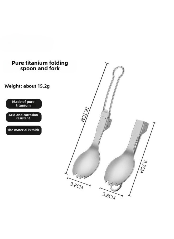Outdoor Pure Titanium Folding Spoon Fork Chopsticks Set Camping Portable Titanium Tableware Soup Spoon Fork Titanium Metal Chopsticks Spoon Fork-Specifications:Selected-Color:Pure Titanium Folding Salad Spoon