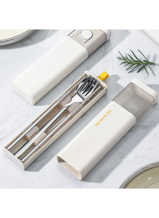 304 Stainless Steel Chopsticks Spoon Set Single-person Portable Tableware Box Three-piece Set Student Storage Meal Box Gift-Specifications:Monochrome Silver-spoon And Fork Chopsticks Three-piece Set-Color:Naked Powder