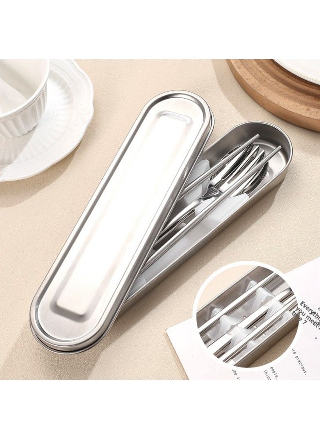 304 Stainless Steel Chopsticks Spoon Student Portable Suit Travel Portable Tableware Three-piece Storage Box-Specifications:304 Stainless Steel-(large Single Box)