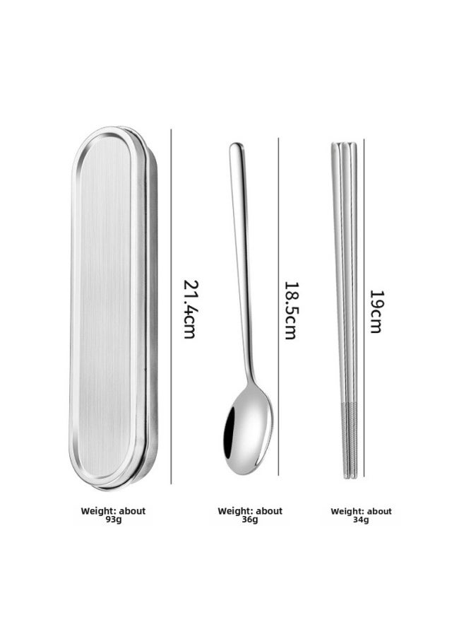 304 Portable Tableware Box 304 Stainless Steel Tableware Suit Chopsticks Fork Spoon Student Tableware Storage Box-Specifications:Bright  Box +  Chopsticks And Spoon (opp Bag)