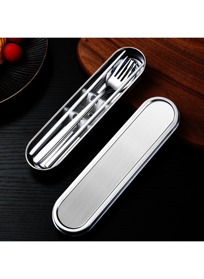 304 Portable Tableware Box 304 Stainless Steel Tableware Suit Chopsticks Fork Spoon Student Tableware Storage Box-Specifications:Bright  Box +  Chopsticks And Spoon (opp Bag)