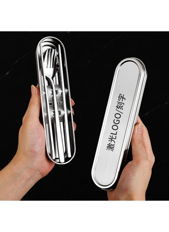 304 Portable Tableware Box 304 Stainless Steel Tableware Suit Chopsticks Fork Spoon Student Tableware Storage Box-Specifications:Bright  Box +  Chopsticks And Spoon (opp Bag)