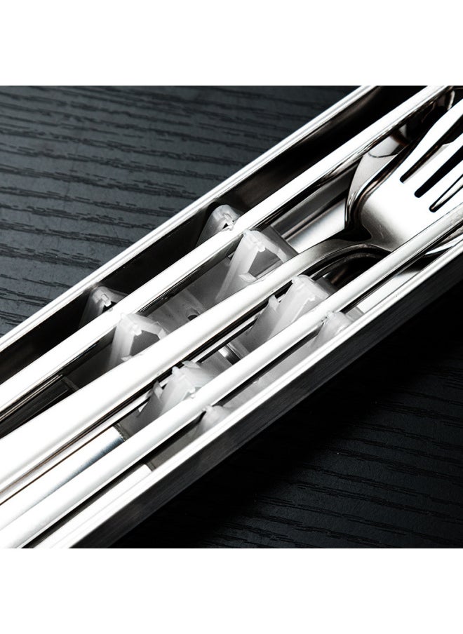 304 Portable Tableware Box 304 Stainless Steel Tableware Suit Chopsticks Fork Spoon Student Tableware Storage Box-Specifications:Bright  Box +  Chopsticks And Spoon (opp Bag)