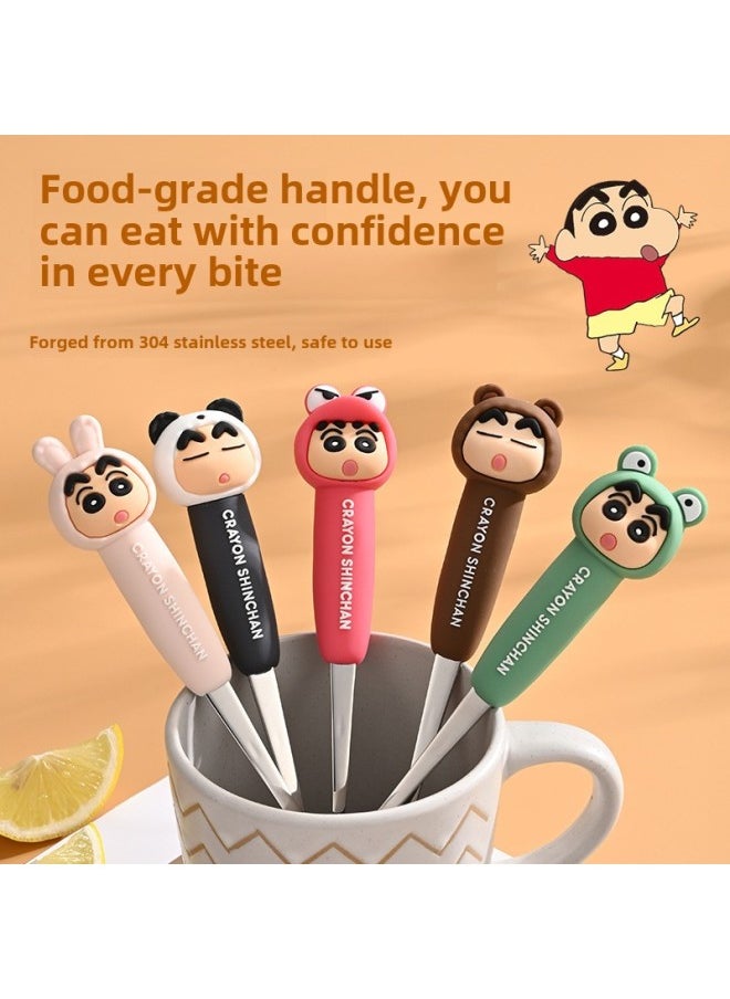 Crayon Shin 304 Stainless Steel Chopsticks Spoon One Person Portable Storage Box Student Tableware Suit Three-Piece Set-Specifications:Brown Three-piece Set ]