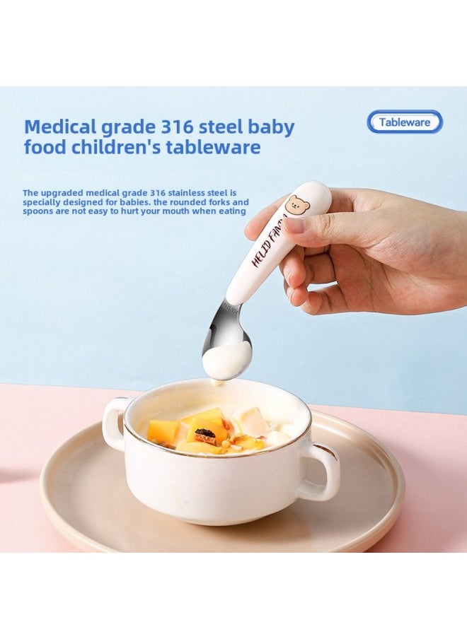 316 Stainless Steel Cute Children's Tableware Spoon Fork Baby Cartoon Training Chopsticks Ingot Spoon Portable Suit-Specifications:316 Stainless Steel-Color:316 Straight Spoon + Straight Fork + Training Chopsticks