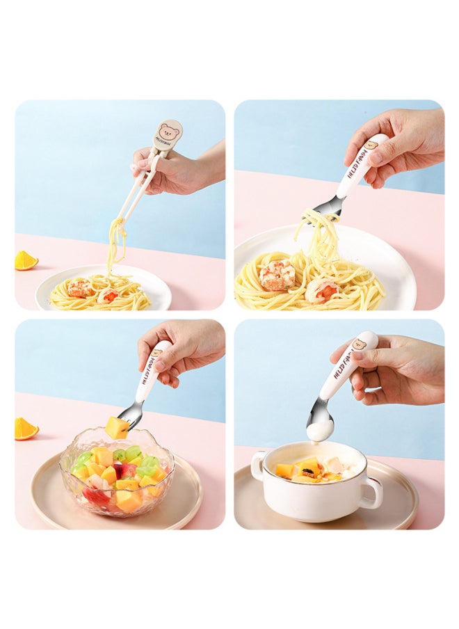 316 Stainless Steel Cute Children's Tableware Spoon Fork Baby Cartoon Training Chopsticks Ingot Spoon Portable Suit-Specifications:316 Stainless Steel-Color:316 Straight Spoon + Straight Fork + Training Chopsticks